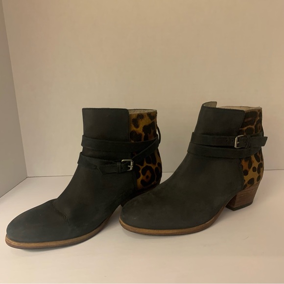 Boden Genuine Leather Wood Block Stacked Heel Calf-Hair Ankle Booties Size 39 - Picture 4 of 16